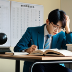 **

A professional student in a modest study room filled with Korean textbooks and notes, fully clothed, appropriate attire, safe for work, perfect anatomy, natural proportions, studying diligently at a desk. Add elements of a calm and focused atmosphere, professional photography, high quality.

**