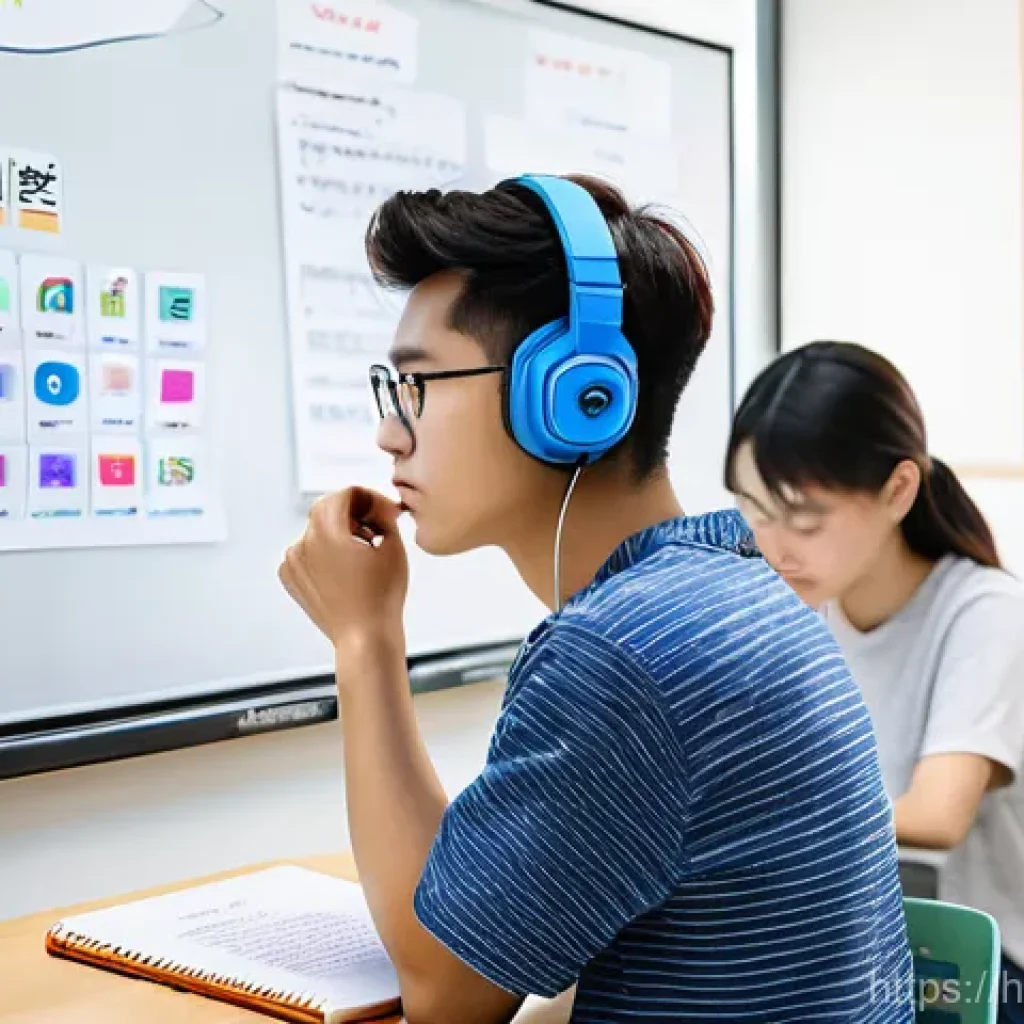 TOPIK 한국어 어휘 공부법 - **Prompt:** A diverse group of young adults, dressed in casual, modern clothing, are studying Korean...