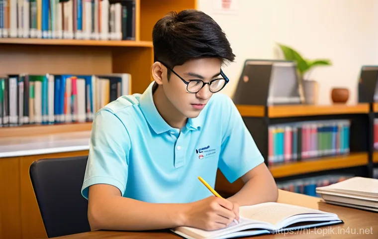 TOPIK 시험 공부 팁 - **Prompt: Dedicated TOPIK Student**
    "A young Indian adult, approximately 20-25 years old, with a...