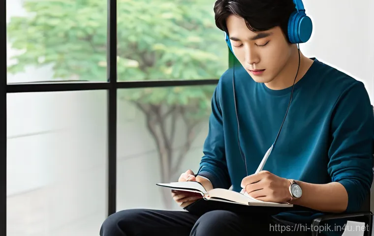 TOPIK 시험 기출문제 해설 강의 - **Prompt 1: Focused Study Session**
    A young Indian woman in her early twenties, with a serious b...