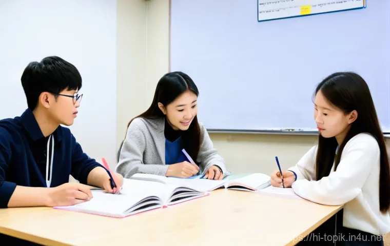 TOPIK 쓰기 고득점 비법 - **Prompt:** A diligent young female student in her early twenties is focused on writing a TOPIK essa...