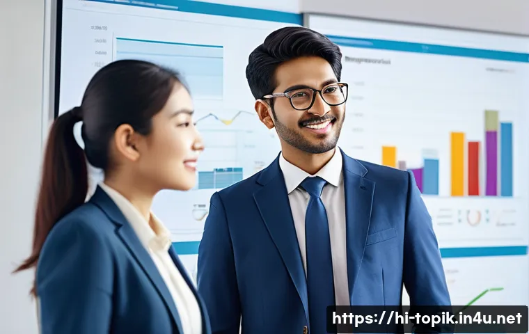 TOPIK 자격증을 이용한 커리어 개발 - **Prompt 1: Global Business Collaboration**
    "A bright, modern open-plan office in a bustling Ind...