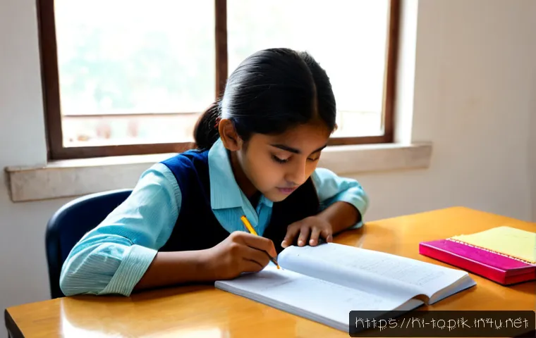 Home 17 TOPIK 쓰기시험 추천 교재 - Photorealistic study desk scene for Korean language writing exam preparation, a young Indian student...