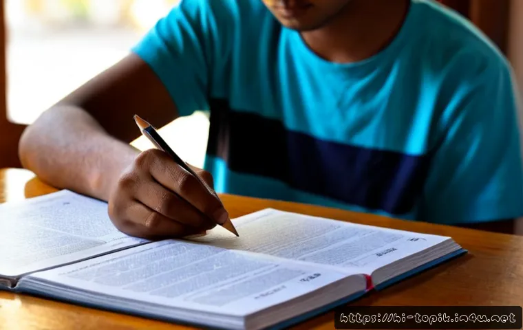 Home 17 TOPIK 읽기 문제 풀이법 - Photorealistic Indian adult student preparing for a Korean language reading exam at a clean wooden d...